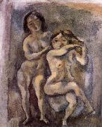 Jules Pascin Gril with sheila are hackle golden hair France oil painting artist